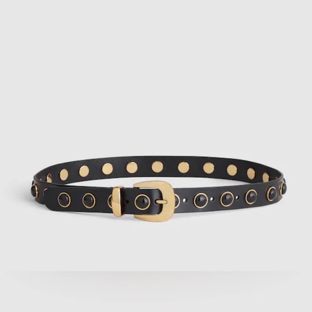 Madewell Black Leather Belt with Gold Grommets and Buckle